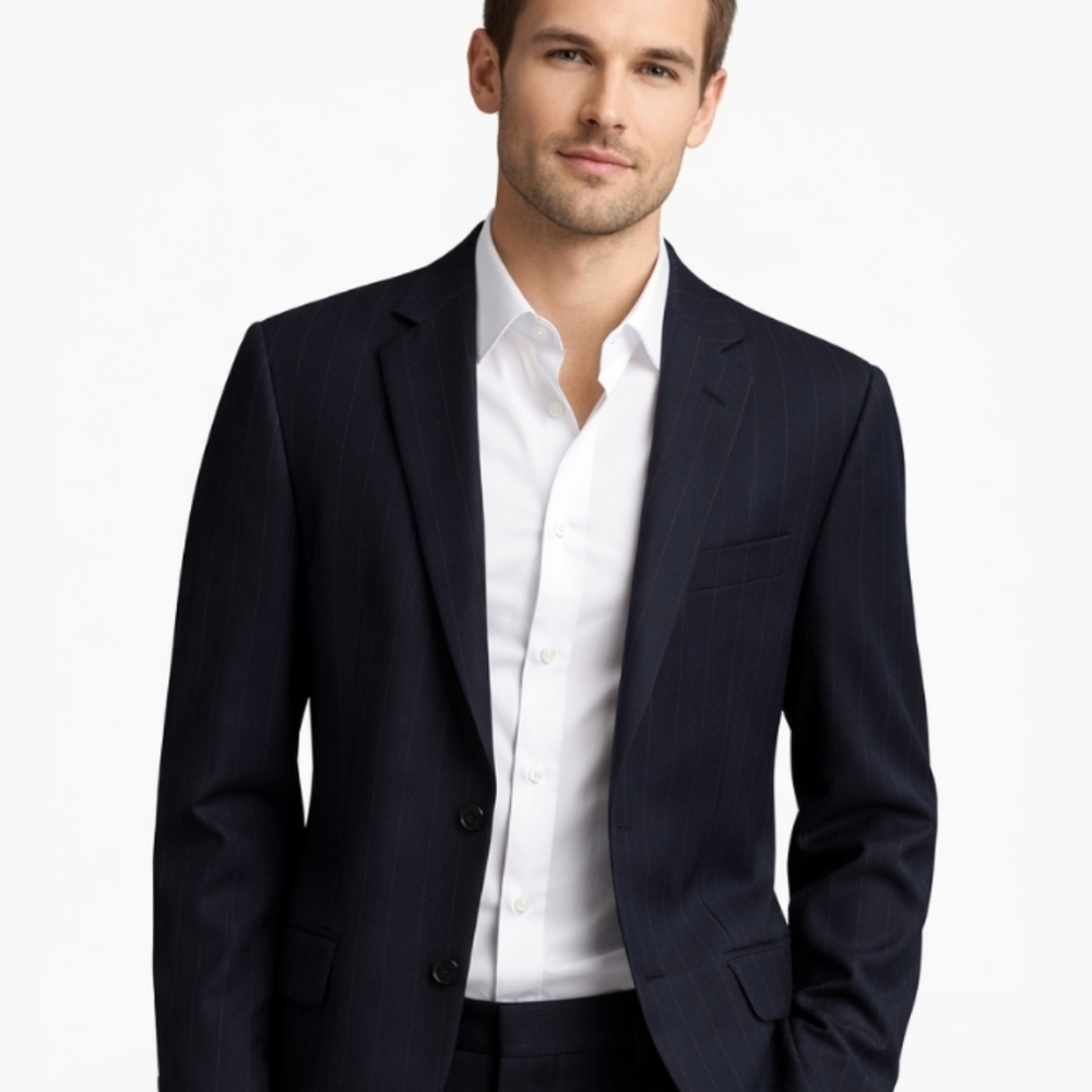 Cellini | Navy  White Pinstripe Suit Jacket 46 R